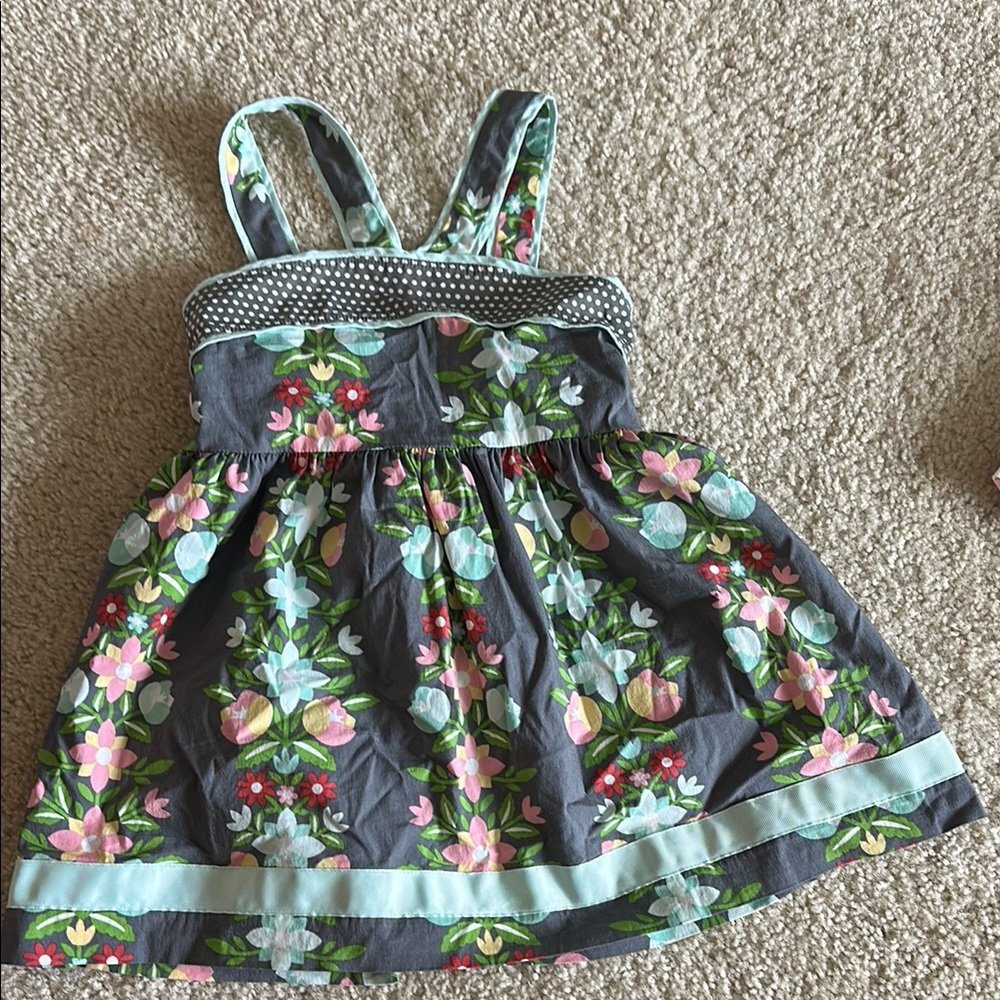 Floral Strappy Dress with Polka Dot Trim